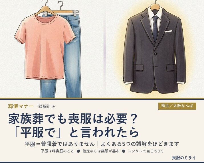 家族葬でも喪服は必要？「平服で」と言われたら｜よくある5つの誤解