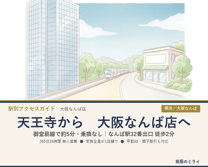 天王寺から大阪なんば店へ｜御堂筋線で約5分の24時間喪服レンタル